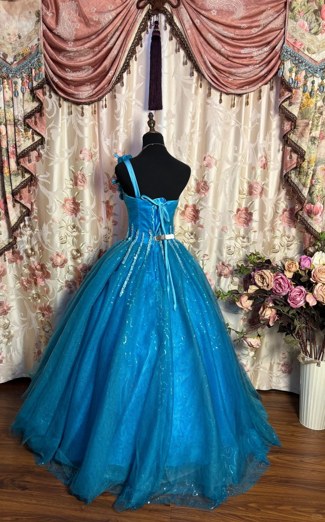 A Line Quinceanera Dress Ball Gown Tulle One Shoulder Sweet 16 Dress fg7355