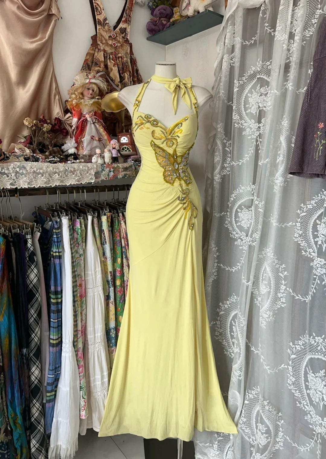 Yellow Halter Mermaid Long Prom Gown Evening Dress fg7398 formalgowns Yellow Halter Mermaid Long Prom Gown Evening Dress fg7398 formalgowns