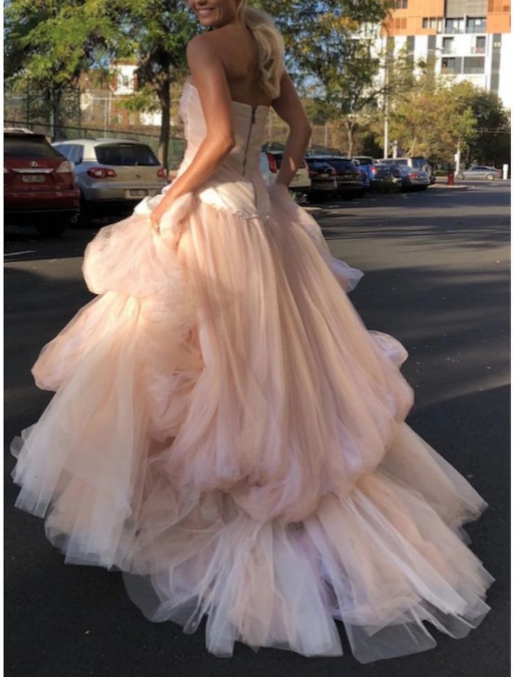 Light pink tulle long prom dress, pink tulle formal dress fg1020