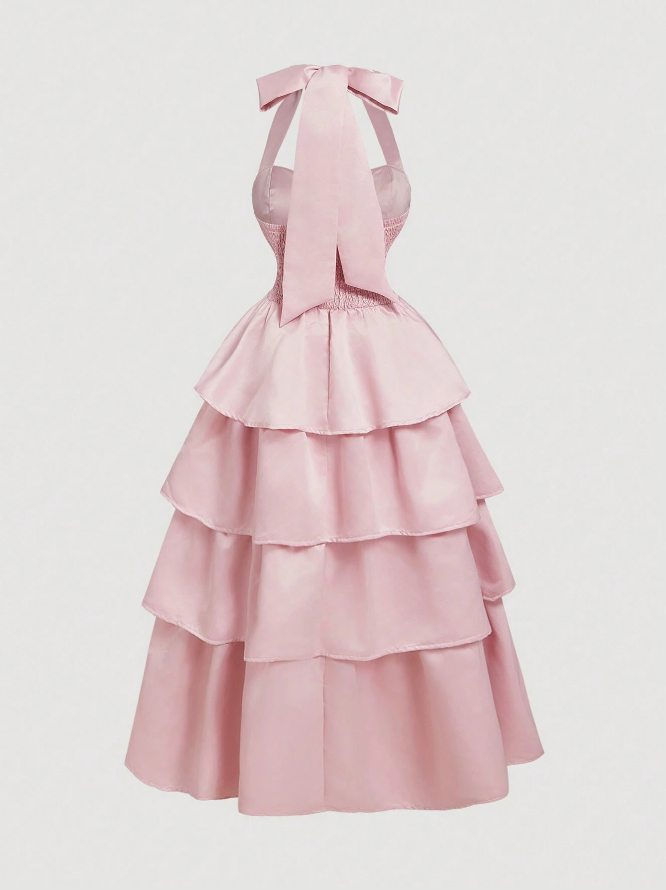 Robe de soirée élégante en satin sans manches, rose, fg4400
