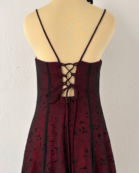 Vintage Burgundy A Line Spaghetti Straps Long Prom Dress Evening Dress fg5212