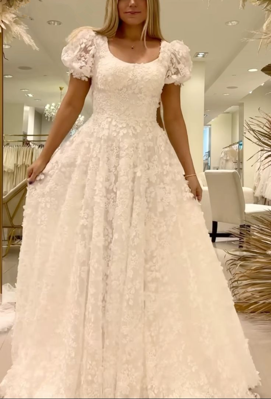 Robe de bal longue en dentelle, coupe trapèze, robe de mariée unique, fg7211
