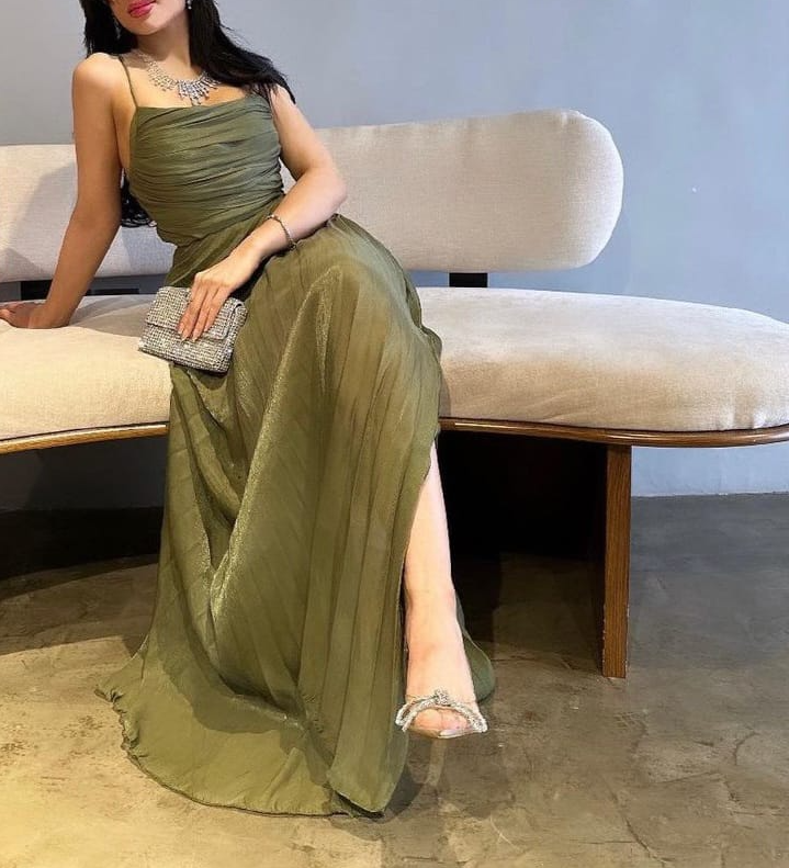 Grünes langes Ballkleid in A-Linie, formelles Partykleid fg5536