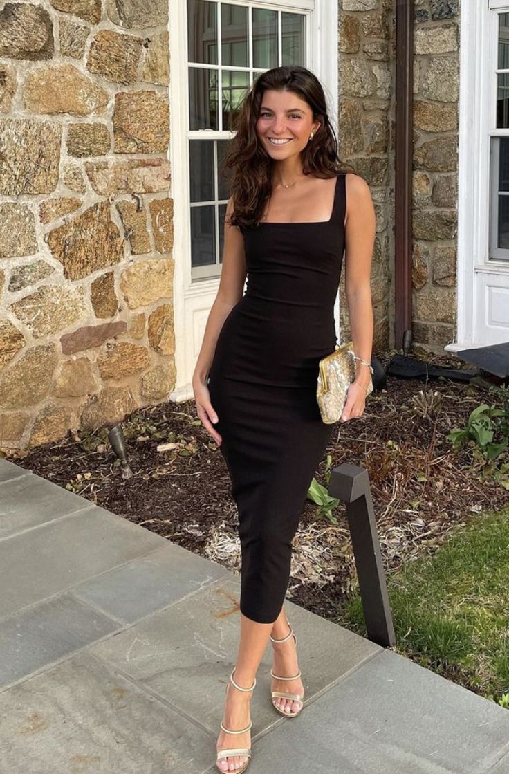 Black elegant evening dress, mid-length dress for women fg7084  formalgowns