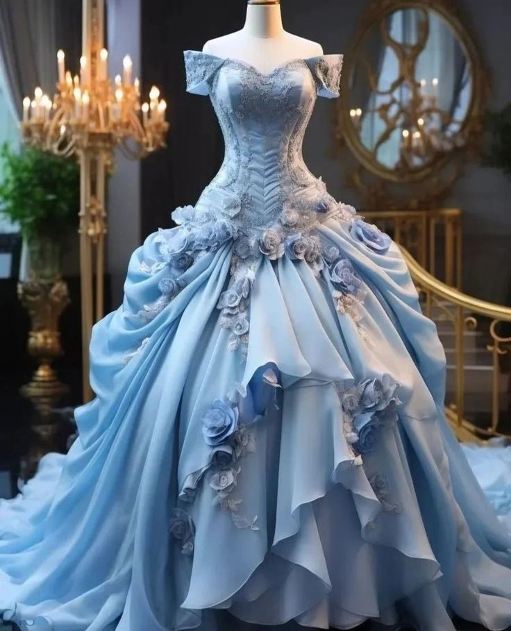 A Line Blue Ball Gown Tulle Long Prom Dress, Evening Formal Dress fg7239