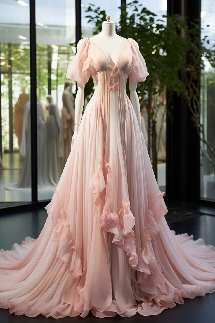 A-Linie Rosa Chiffon Ballkleid Langes Abendkleid fg7189