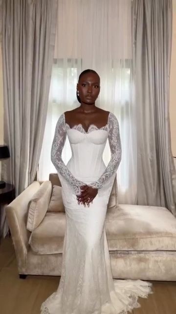 White Mermaid Wedding Dress Elegant African Lace Long Sleeves Bridal G formalgowns White Mermaid Wedding Dress Elegant African Lace Long Sleeves Bridal G formalgowns