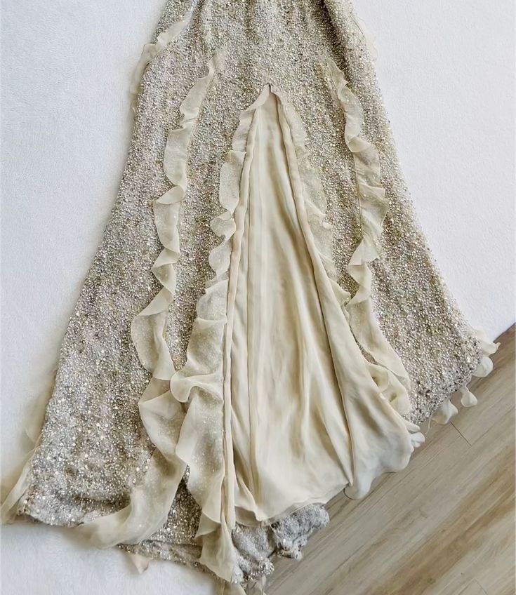Spaghetti Straps Sequin Long Evening Prom Dresses With Slit fg6723