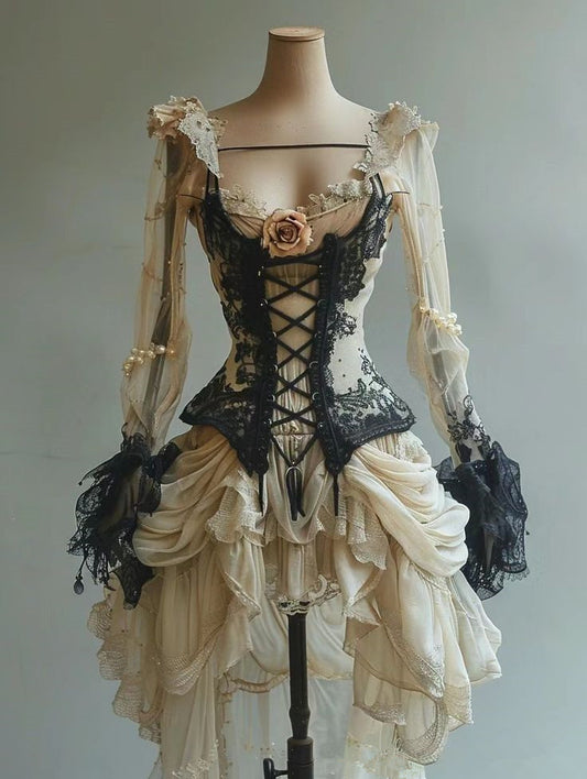 Robe de soirée courte et sexy en dentelle rétro à manches longues, robe de soirée fg7226