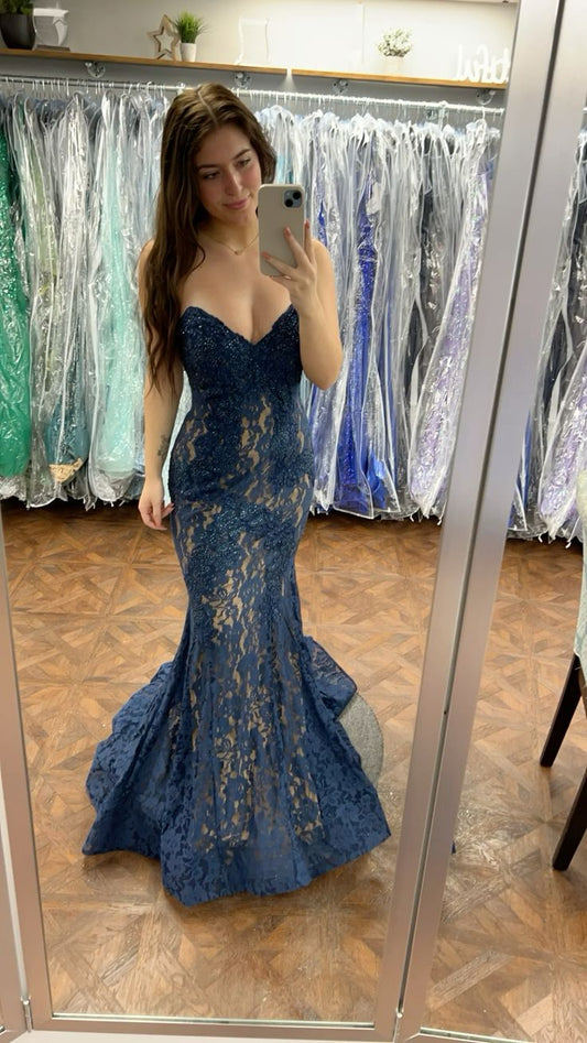Robe de bal longue en dentelle à col en V, robe de soirée formelle fg6991