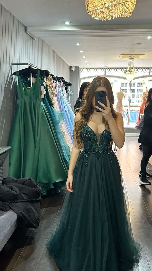 Robe de bal vert émeraude, robe de soirée trapèze fg7003