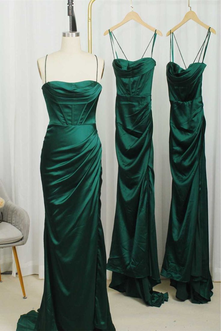 Straps Dark Green Mermaid Long Bridesmaid Dress,Modest Satin Formal Dr formalgowns Straps Dark Green Mermaid Long Bridesmaid Dress,Modest Satin Formal Dr formalgowns