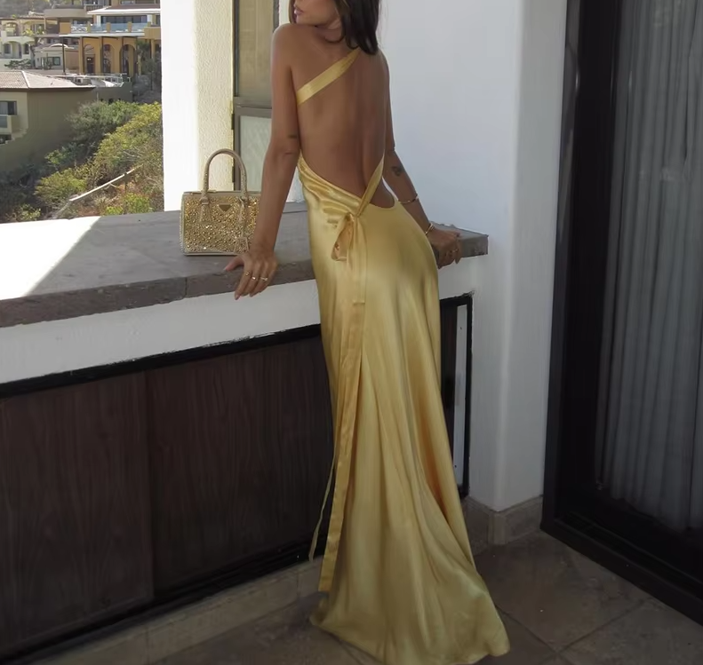 Sexy Backless Stain Dress Women Elegant Sleeveless Maxi Dresses 2025 Evening Dresses fg6701
