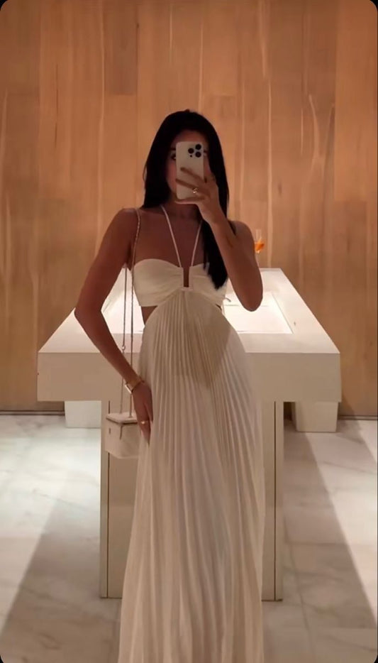 Robe de soirée longue blanche coupe trapèze, robe de bal fg7136