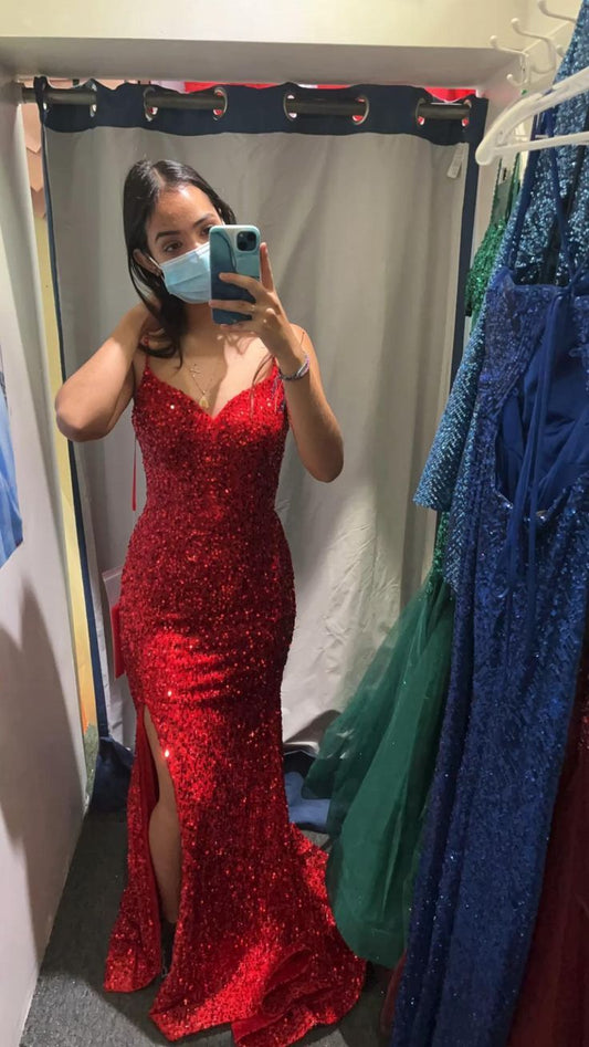 Robe de bal longue rouge à paillettes, tenue de soirée formelle, remise de diplôme, fg7057
