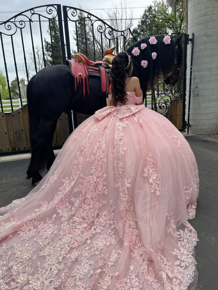 pink quince dress with bow in the back Tulle 3D Floral Lace Bow-Back Quinceanera Flutter Sleeves This exquisite dress is crafted from soft tulle fabric that combines romance and elegance My kiddo is now asking