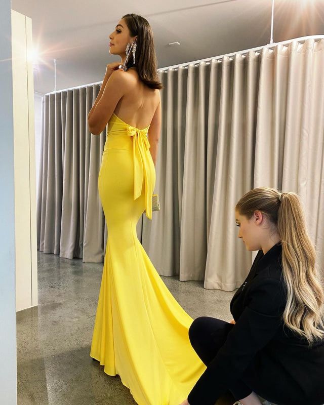 Yellow Backless Mermaid Evening Dress V-Neck Prom Dress fg7167 formalgowns Yellow Backless Mermaid Evening Dress V-Neck Prom Dress fg7167 formalgowns