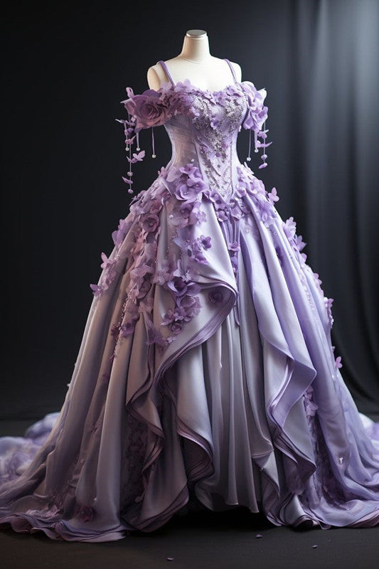 Ball Gown Straps Lilac Satin Floral Sweet 16 Dresses Evening Dress fg7193 Ball Gown Straps Lilac Satin Floral Sweet 16 Dresses Evening Dress fg7193