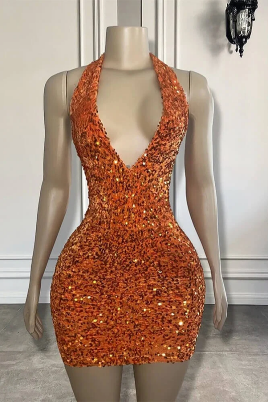 Charmante robe de soirée dos nu à paillettes scintillantes et col en V fg6197