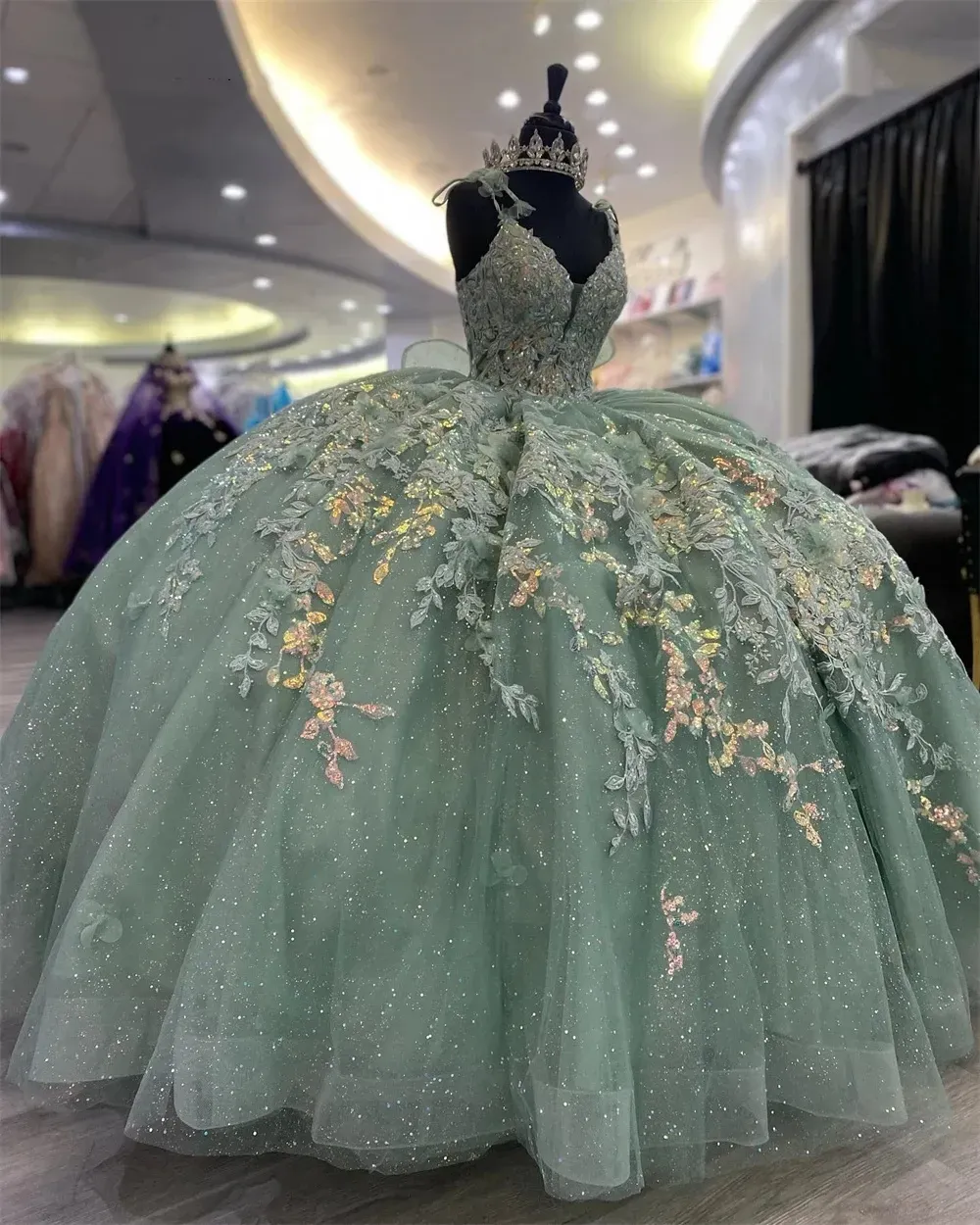 Shimmering Light Green Quinceanera Ball Gown Dress with Corset Style fg6579