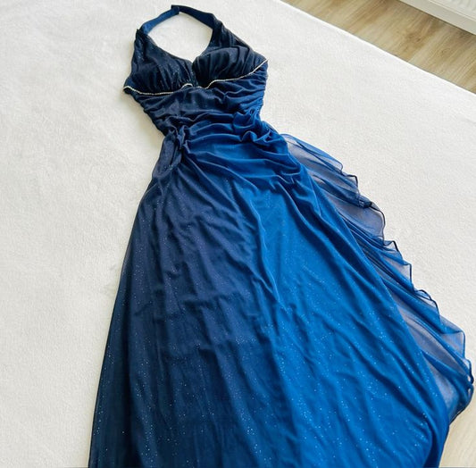Robe de soirée longue bleue brillante fg6944