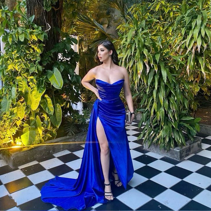 Royal Blue Strapless Long Prom Dress With Slit fg6717 formalgowns Royal Blue Strapless Long Prom Dress With Slit fg6717 formalgowns