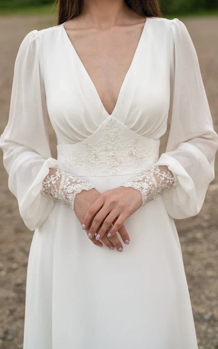 Ivory lace wedding dress, long-sleeve button back long train gown lace formalgowns Ivory lace wedding dress, long-sleeve button back long train gown lace formalgowns