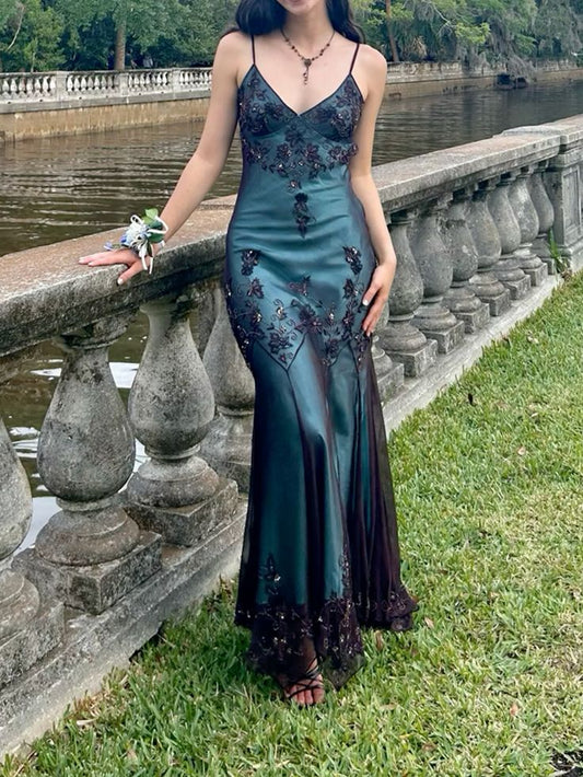Robe de soirée vintage bleue et noire fg6948