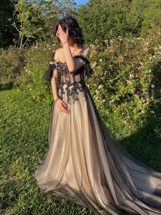 Schulterfreies A-Linien-Ballkleid, lang, Tüll, Abendkleid, Partykleid, fg6219