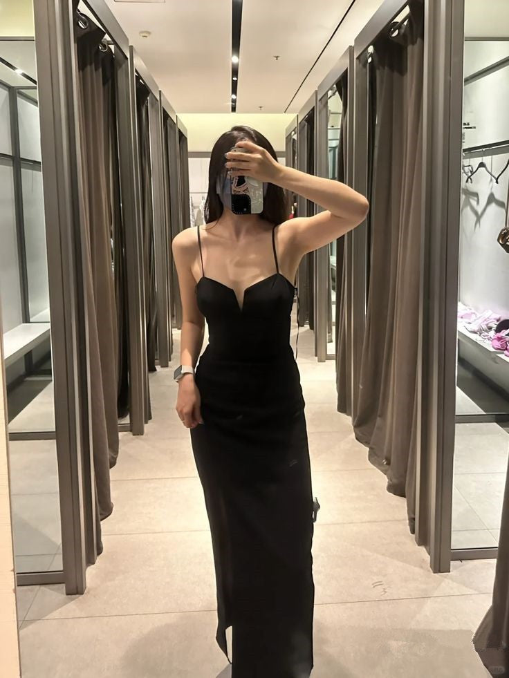 Robe de bal noire simple et élégante, tenue de soirée fg6105