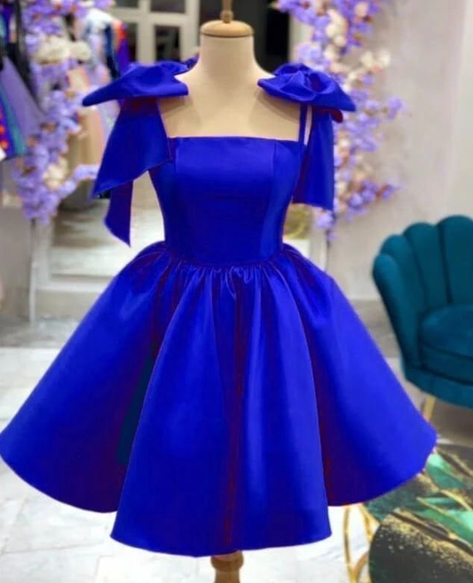 Robe de soirée trapèze en satin avec bretelles et nœud, robe de cocktail, 2024, fg6222