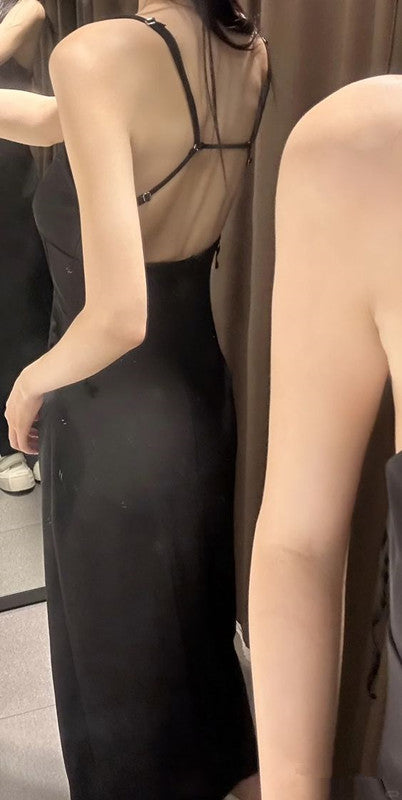 Robe de bal noire simple et élégante, tenue de soirée fg6105