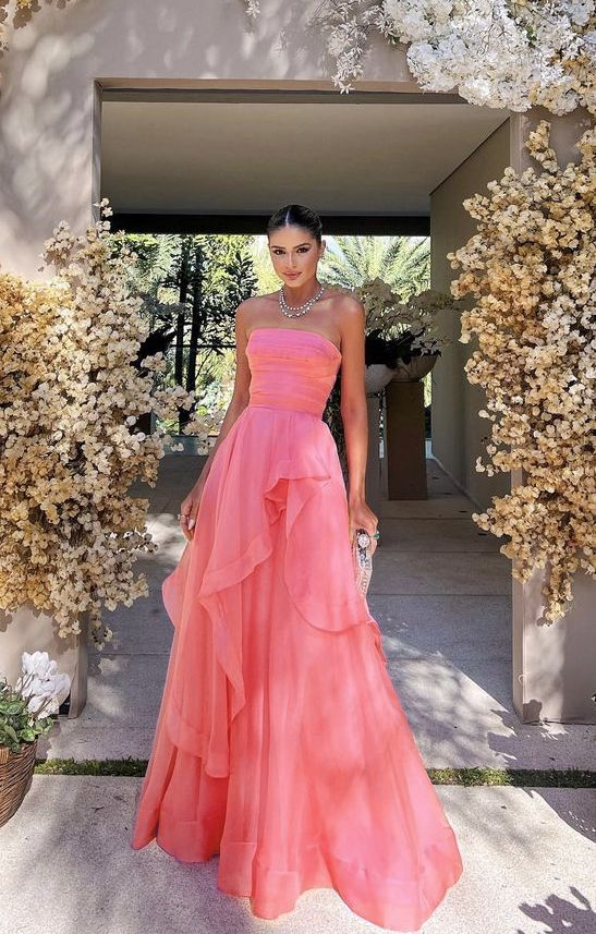 simple pink prom dress,modest evening dresses fg1002