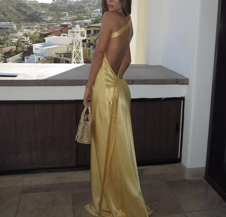 Sexy Backless Stain Dress Women Elegant Sleeveless Maxi Dresses 2025 Evening Dresses fg6701