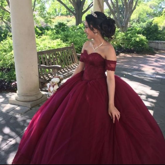 A line Ball Gown Evening Dresses For Girls Burgundy Princess Gown fg6279