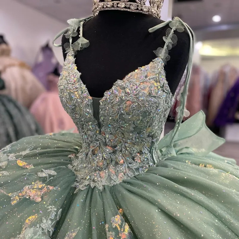 Shimmering Light Green Quinceanera Ball Gown Dress with Corset Style fg6579