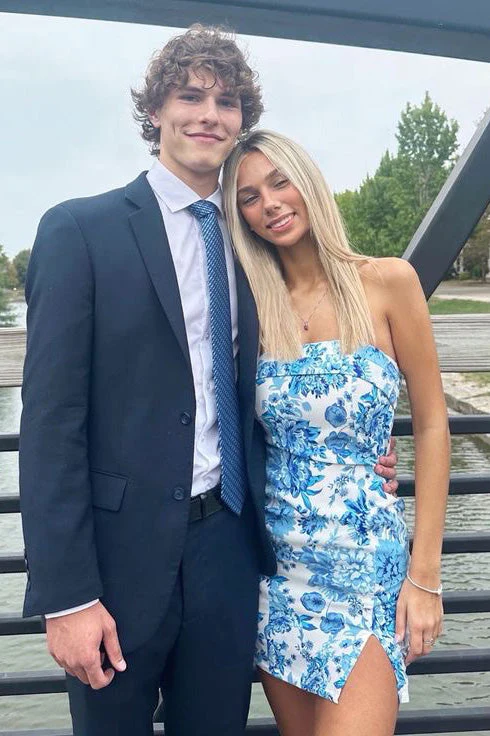 Robe de soirée courte et moulante bleue, jolie robe de soirée fg6354
