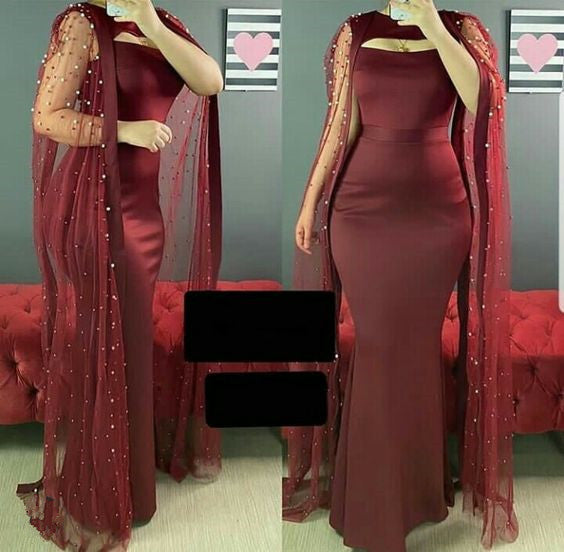 Elegant Mermaid Prom Dresses Floor Length Formal Party Dress Burgundy Prom Gowns fg6610