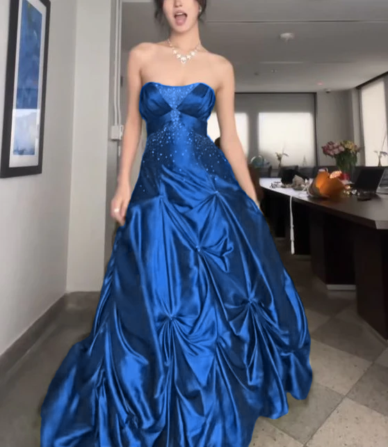 Langes grünes ärmelloses Partykleid aus Satin, formelles Kleid, fg5957