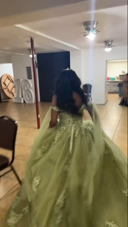 A Line Green Tulle Lace Princess Dresses Off the Shoulder Party Ball Gowns fg6204
