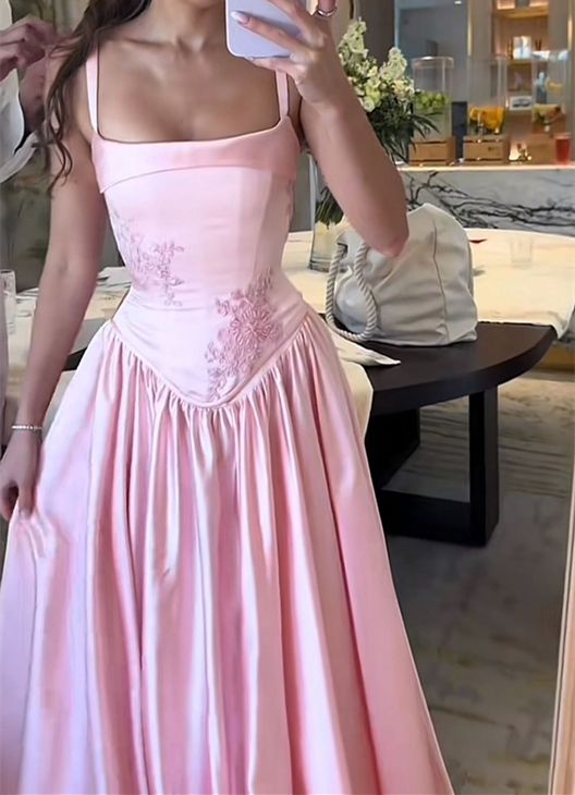 Elegantes Rosa Satin A-Linie Langes Abendkleid Geburtstagsoutfit fg7252