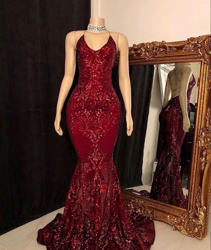 Robe de bal rouge, robe de bal longue au sol, robe sirène fg3097