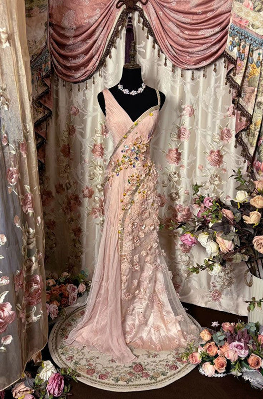 Elegantes langes Ballkleid aus rosa Tüll, neues Abendkleid fg7281