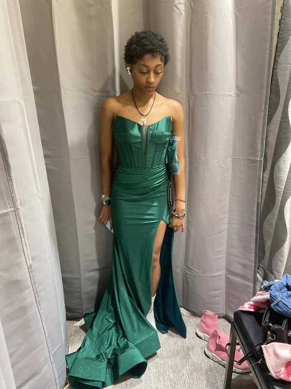 Green Mermaid Sleeveless Evening Dress with Slit fg5151