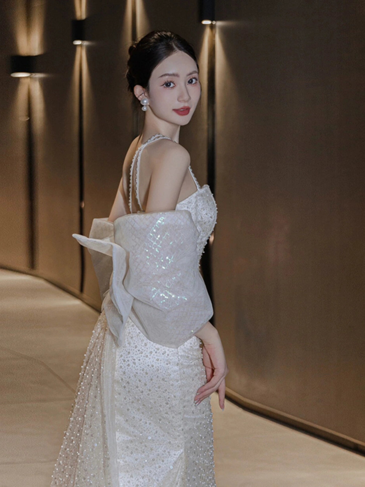 Robe de mariée longue sirène sexy, tenue de soirée fg7703