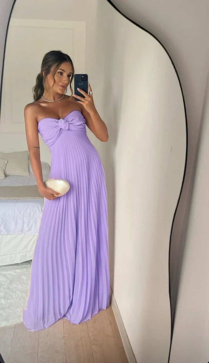 Robe de bal longue rose bustier trapèze plissée, tenue de soirée formelle fg6582