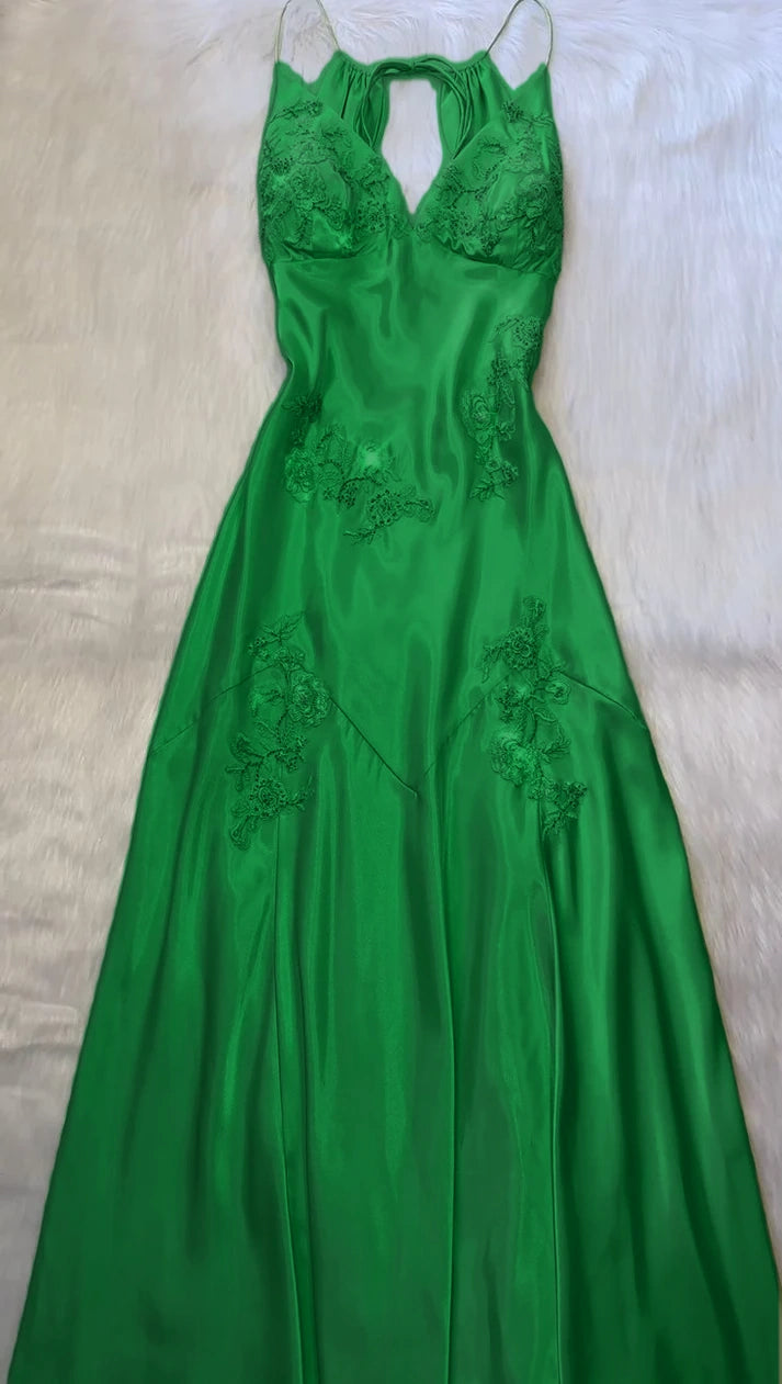Green V neck Long Prom Dress fg3609