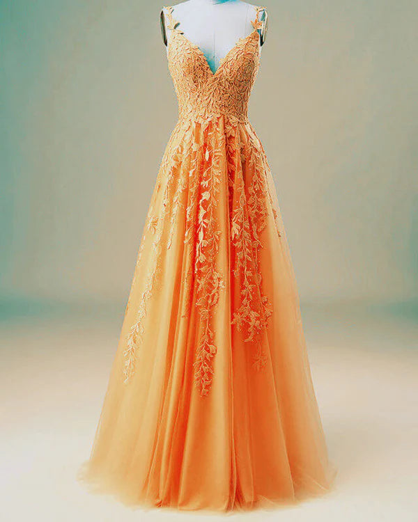 Elegant A-line Prom Dresses V Neck Lace Embroidery Sage Dress fg3364