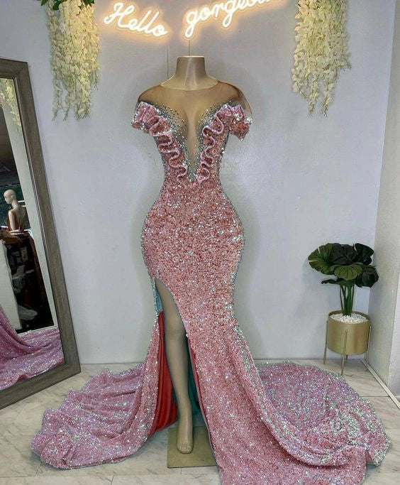 Sequin prom dres, vintage prom dresses, sparkly prom dresses fg302