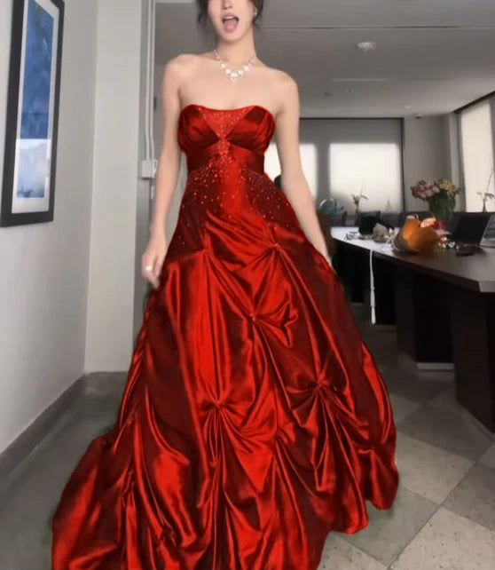 Langes grünes ärmelloses Partykleid aus Satin, formelles Kleid, fg5957